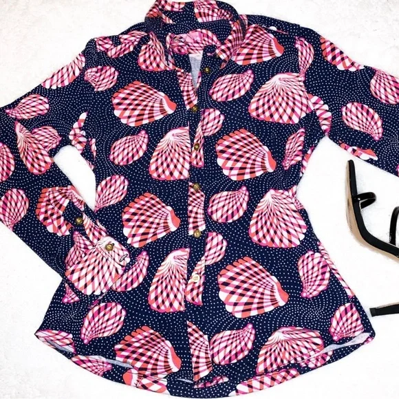 Lilly Pulitzer Navy and Pink Patterned Shirt - Picture 1 of 3